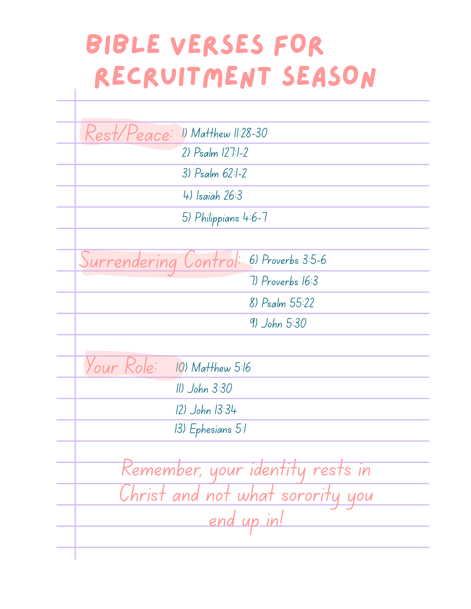 Bible Verses for Sorority Recruitment Season- Downloadable