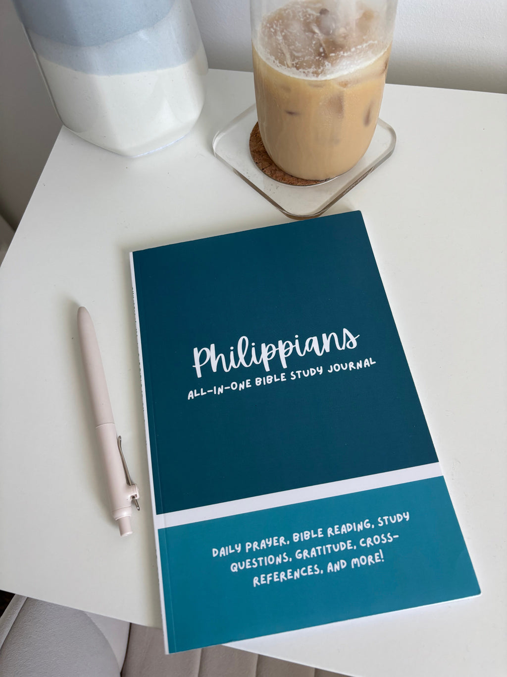 a Bible study book through Philippians on a desk