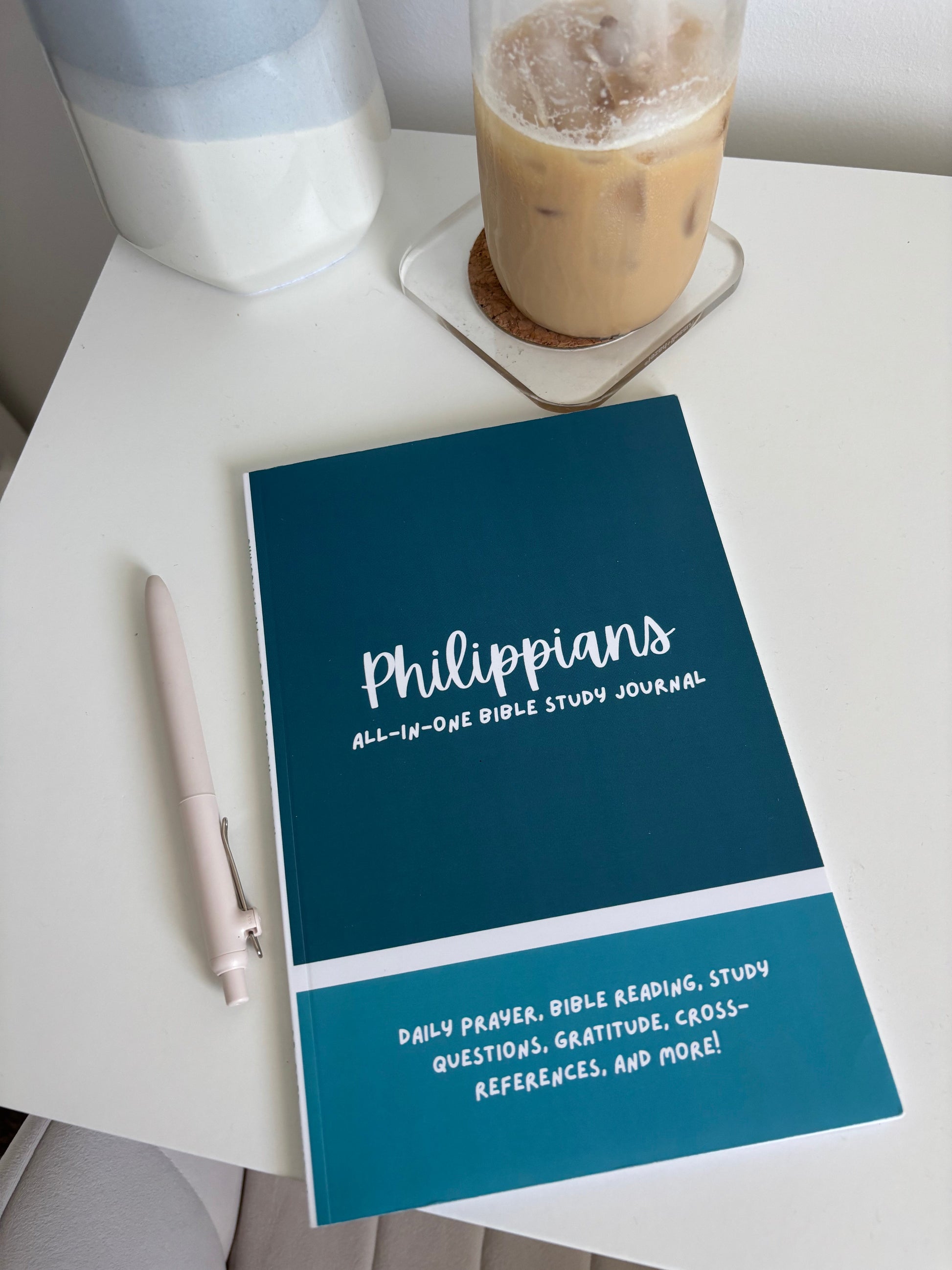 a Bible study book through Philippians on a desk