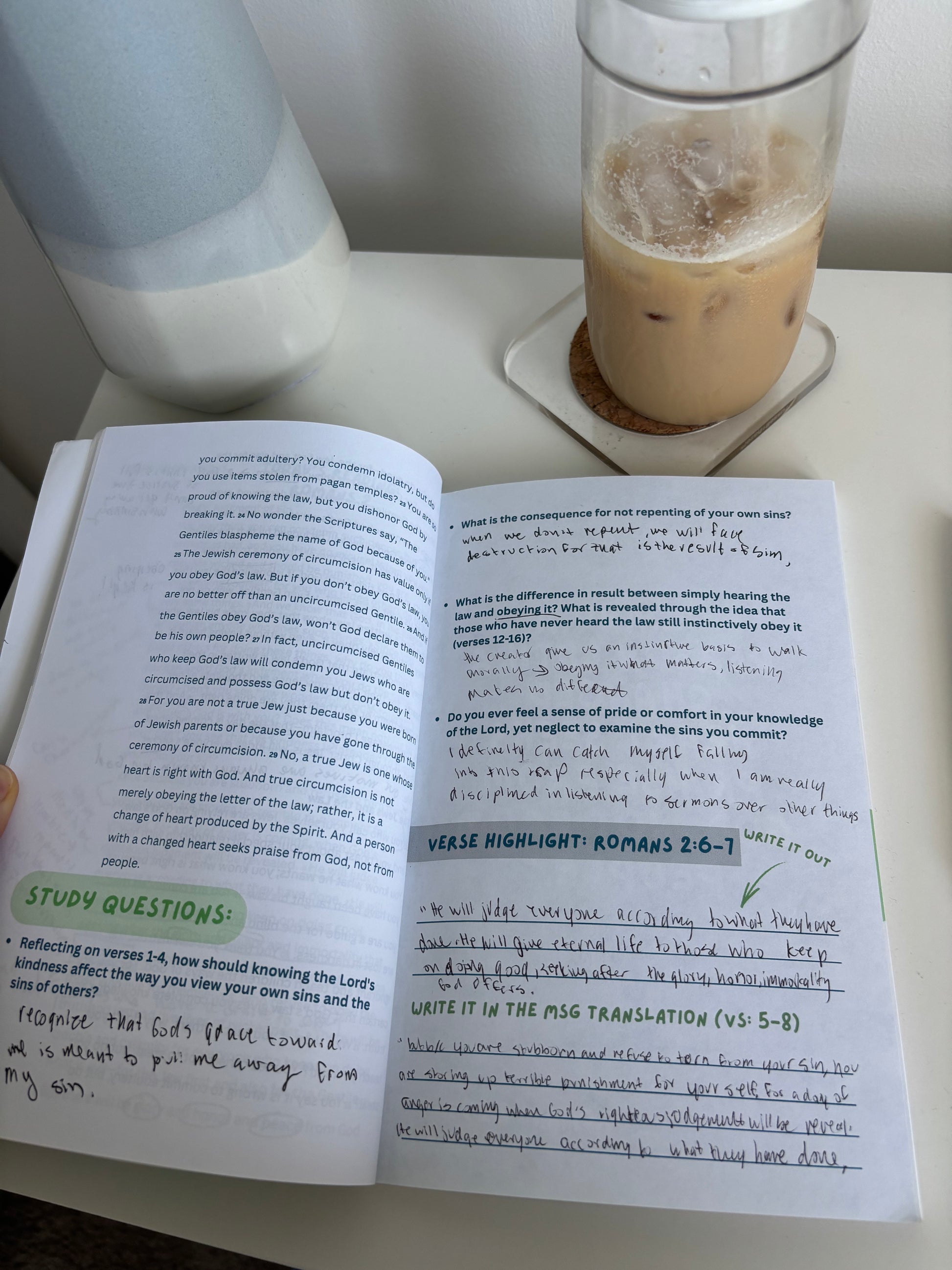 Open Bible Study with questions filled out